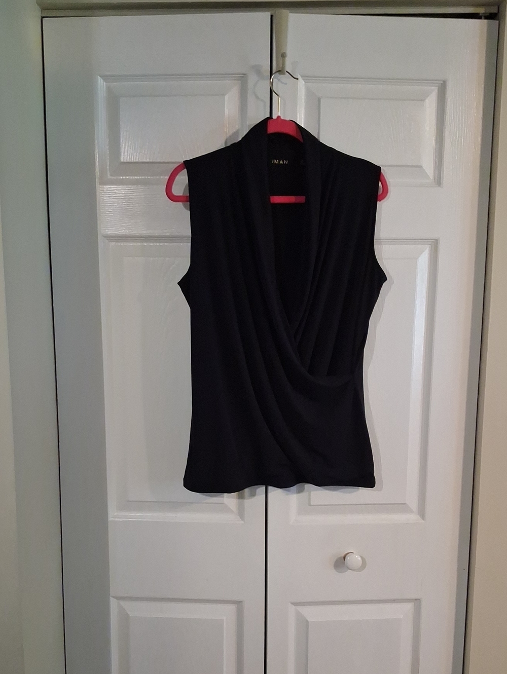 Ruched Back Collar Sleeveless Draped Neckline Blouse